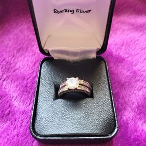 Cubic zirconia sterling silver wedding ring set size 6